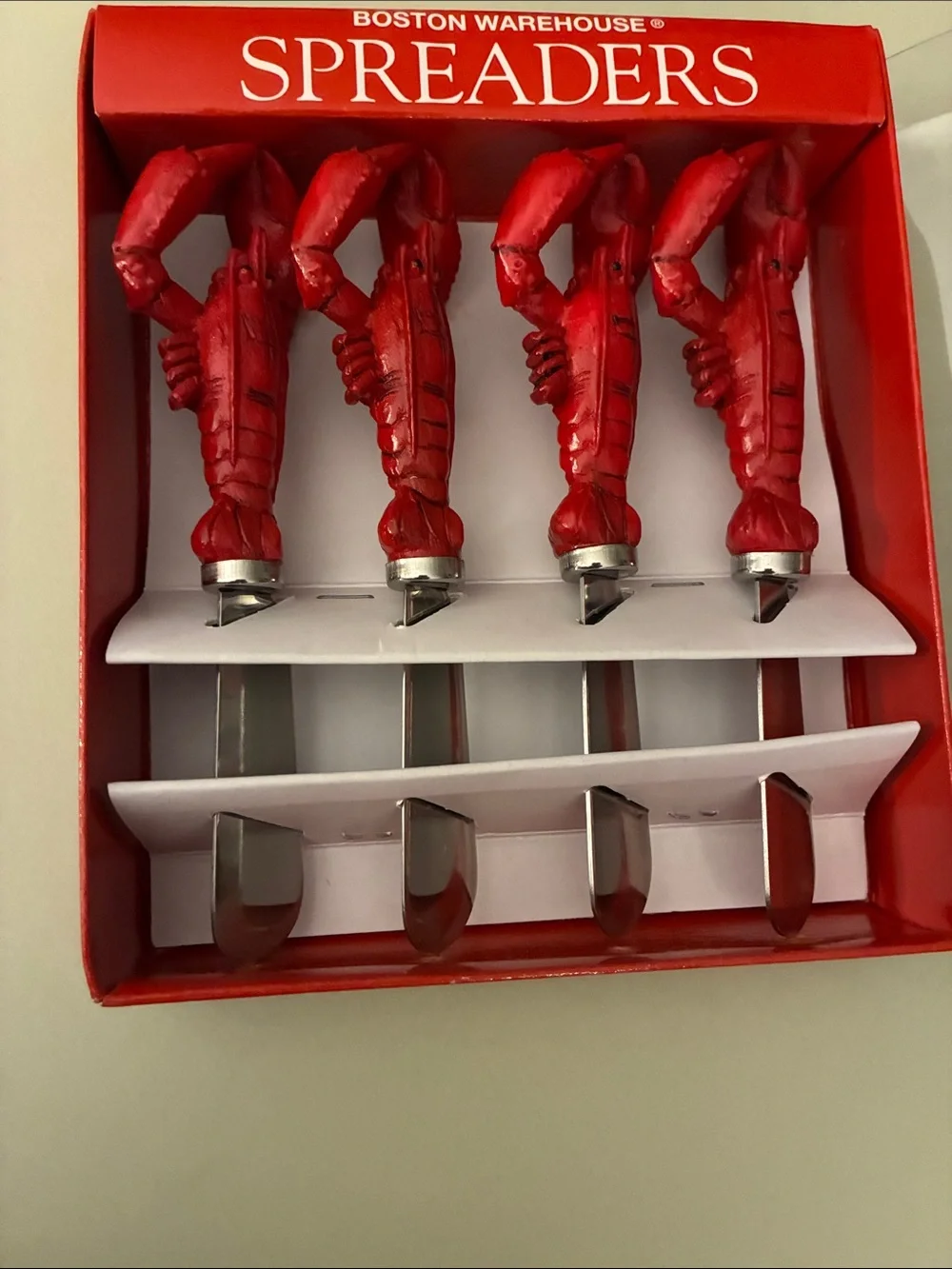 Lobster Handle Spreader Knife Set Boston Warehouse 4pc Stainless Steel 1999 NEW